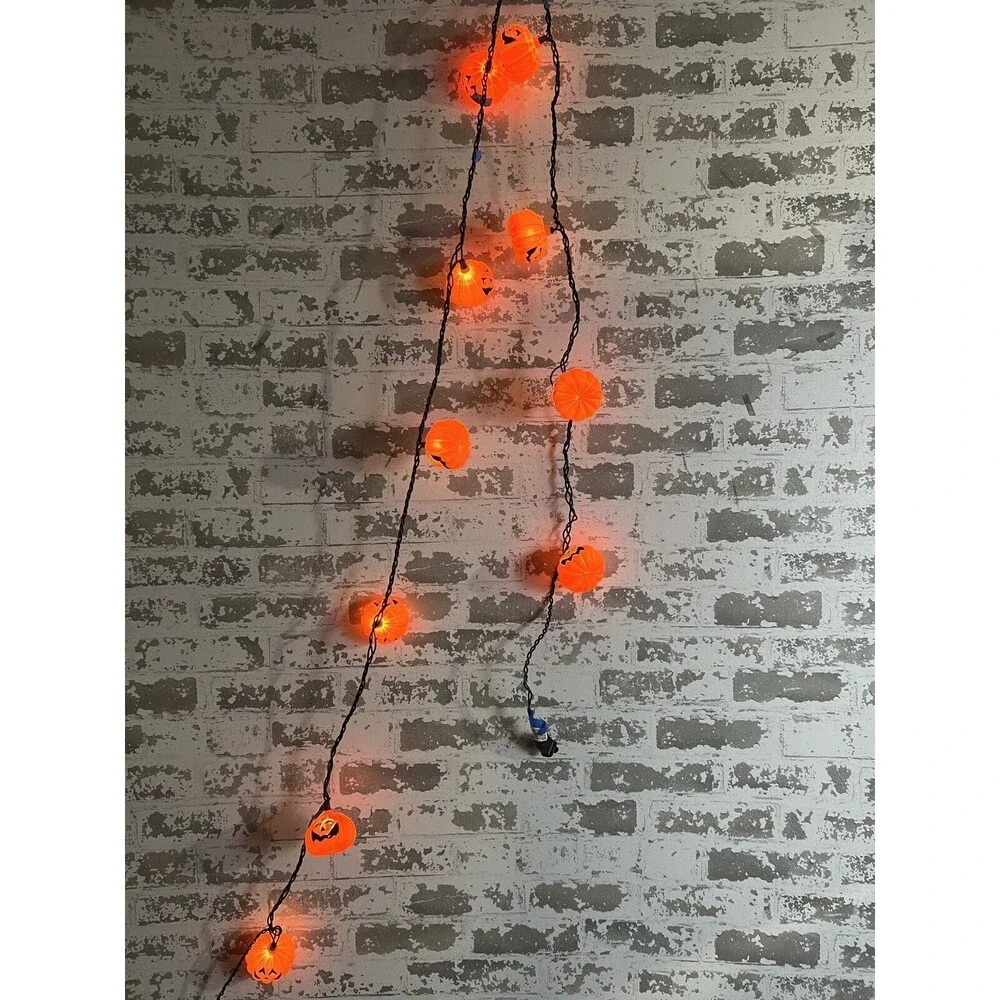 10 Lite Halloween Set String Lights Blow‎ Mold Pumpkins In Box WORKS Vintage